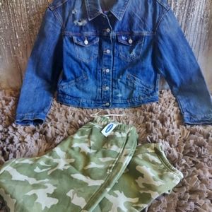 Old Navy Jean jacket, camo sweatpants both sz M